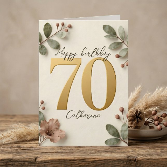 Tarjeta Números de oro elegantes Botánico 70 cumpleaños (Subido por el creador)