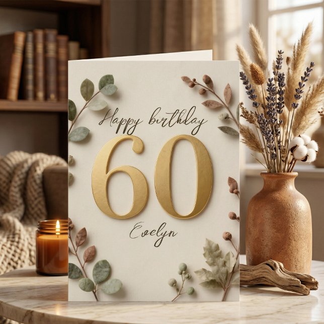 Tarjeta Números de Oro Elegantes Botánicos 60 Cumpleaños (Subido por el creador)