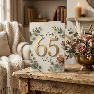 Tarjeta Números de oro elegantes botánicos 65 cumpleaños