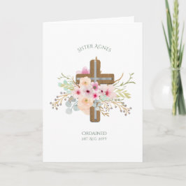 Tarjeta NUN - Ordenación o Aniversario - Cruz Floral