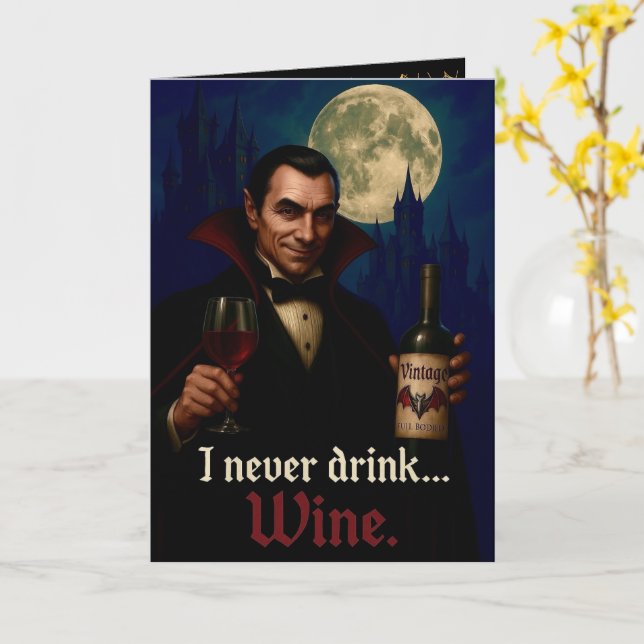 Tarjeta "Nunca Bebo... Vampiro" Humor gótico (flor amarilla)