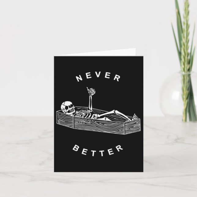 Tarjeta Nunca Mejor Cráneo Esqueleto En El Ataúd Halloween (Anverso)