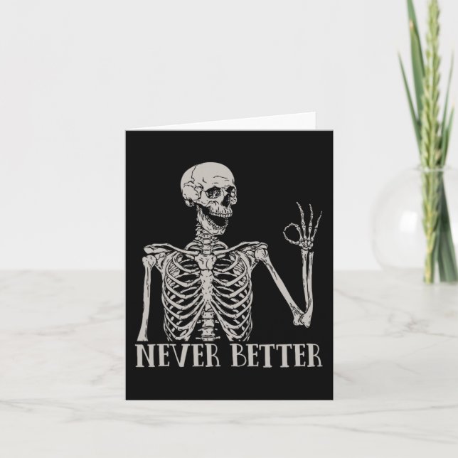 Tarjeta Nunca mejor Skeleton Fun Skull Halloween para la m (Anverso)