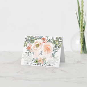 Tarjeta Nunca te dejaré Flora acuarela rosa cristiana No