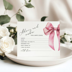 Tarjeta nupcial con consejos y deseos de lazo rosa
