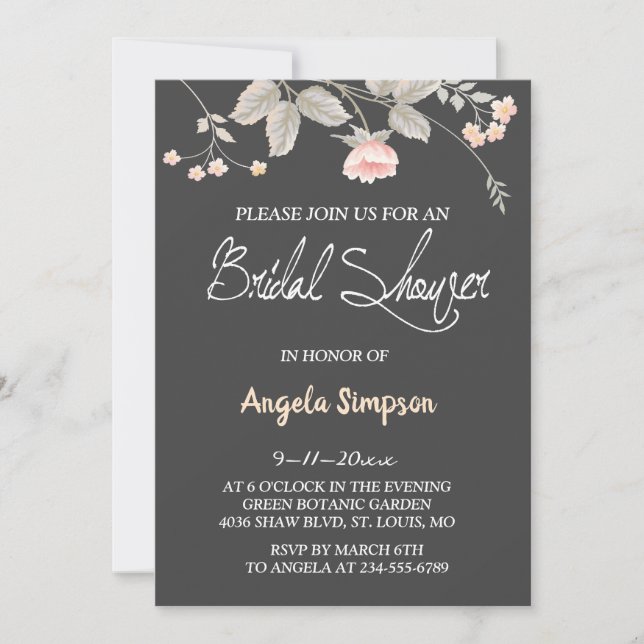 Tarjeta nupcial floral de la ducha de la acuarela (Anverso)