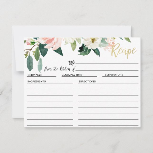 Tarjeta nupcial floral de la receta de la ducha de (Anverso)