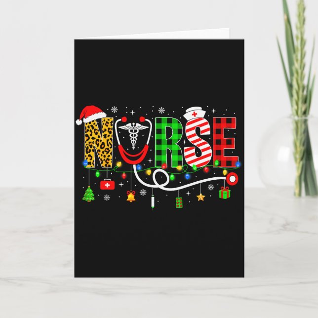 Tarjeta Nurse Christmas Stethoscope Nurses Xmas Pajamas Gi (Anverso)