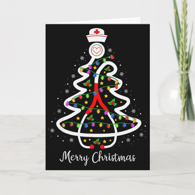 Tarjeta Nurse Christmas Tree Shirt Stethoscope Nursing Nic (Anverso)