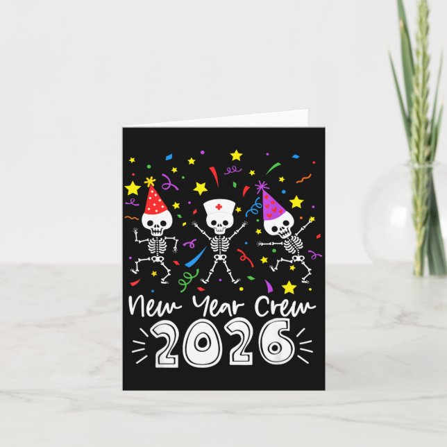 Tarjeta Nurse Dancing Skeleton New Year Crew 2026 Funny Er (Anverso)