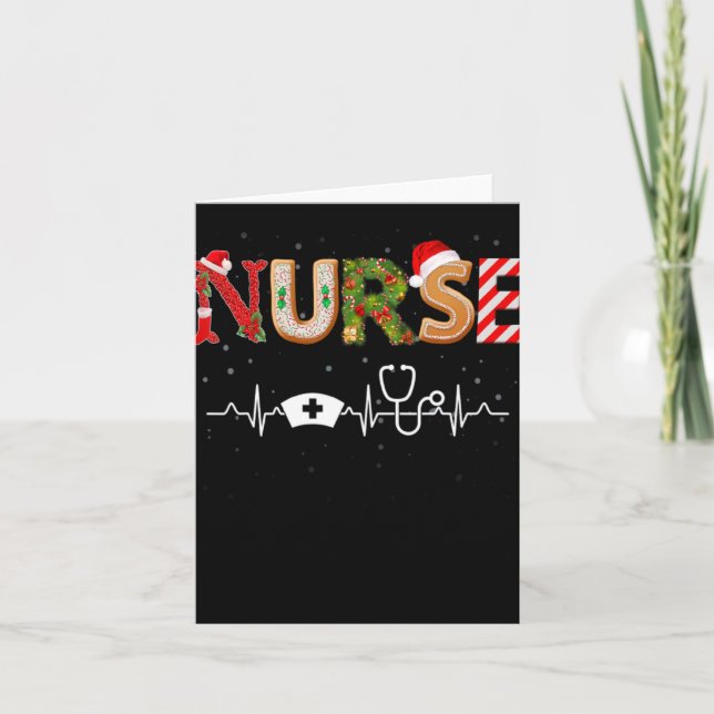 Tarjeta Nurse Hat Heartbeat Xmas Santa Claus Snow Christma (Anverso)