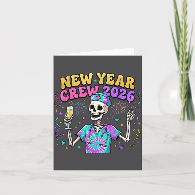 Tarjeta Nurse Skeleton New Year Crew 2026 Funny Er Icu Eve (Anverso)