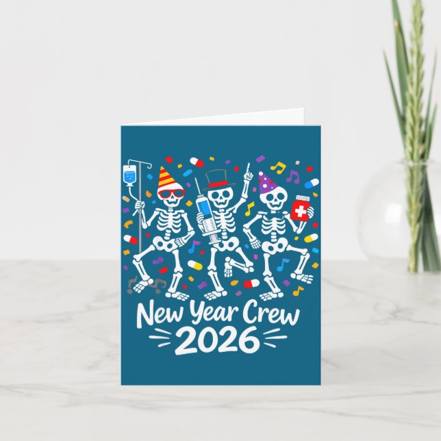 Tarjeta Nurse Skeleton New Year Crew 2026 Funny Er Icu Par (Anverso)
