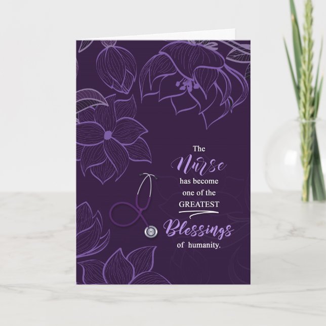 Tarjeta Nursing School Graduate Plum Botanical Stethoscope (Anverso)