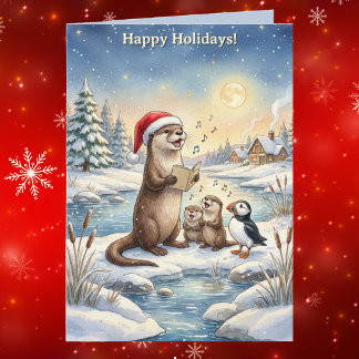 Tarjeta Nutria Cantante Animalito Lindo Navidad Plegada Fi