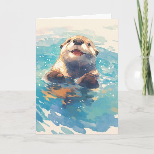 Tarjeta Nutria chapoteando en la luz del sol (Anverso)