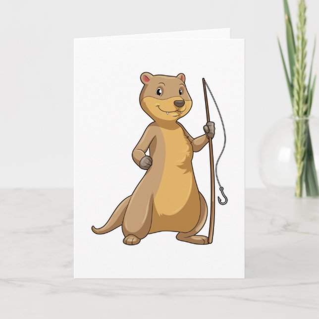 Tarjeta Nutria como pescadora con caña de pescar (Anverso)