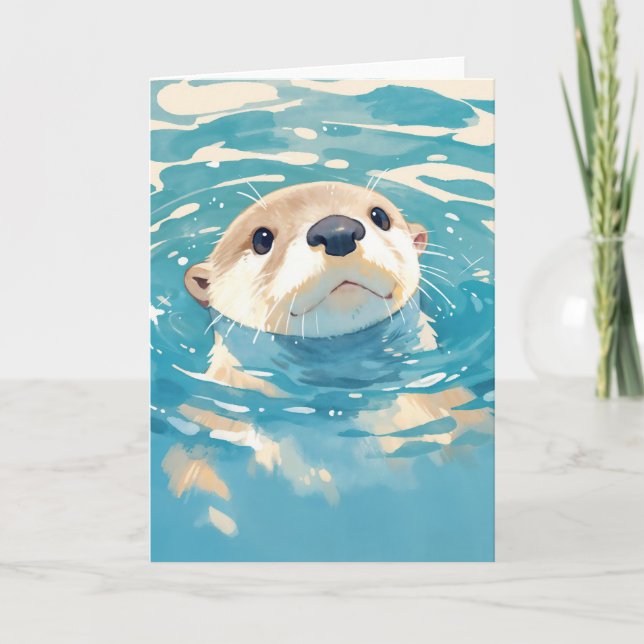 Tarjeta Nutria Curiosa en Aguas Brillantes (Anverso)