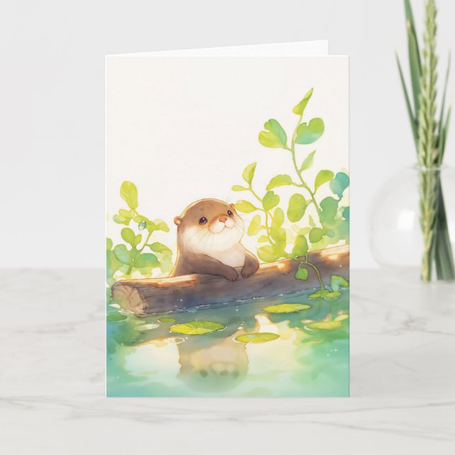 Tarjeta Nutria Curiosa junto al Agua (Anverso)