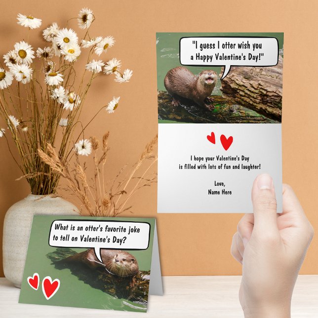 Tarjeta Nutria Divertida Día de San Valentín Animal para N (Laughing Otter Joke Valentine's Card for Anyone. Inside message is customizable.)