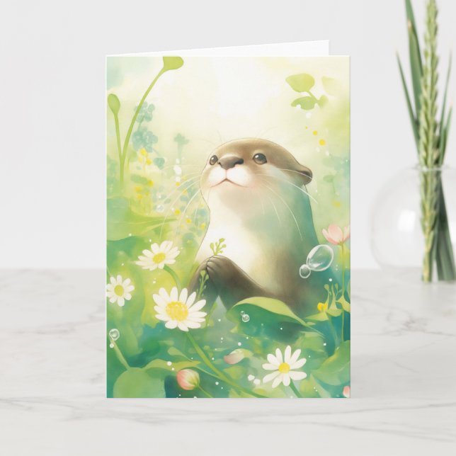 Tarjeta Nutria en la pradera en flor (Anverso)