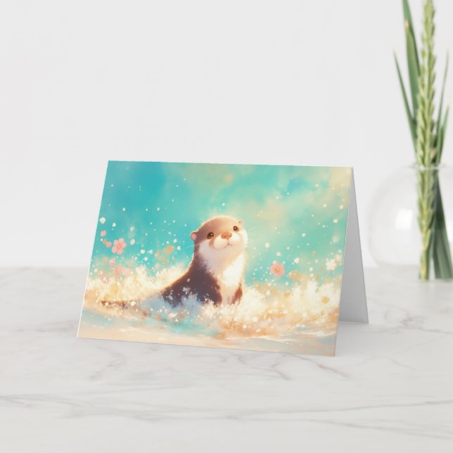 Tarjeta Nutria en un chapoteo de primavera (Anverso)