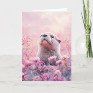Tarjeta Nutria Espiando a Través de Soñadoras Flores en Fl