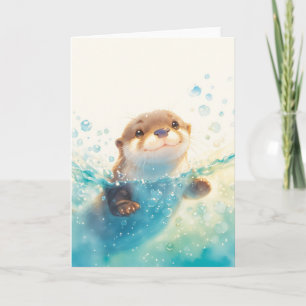 Tarjeta Nutria Feliz en un Mundo Acuático Maravilloso