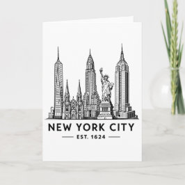Tarjeta NYC Skyline Illustration with Statue of Liberty