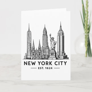 Tarjeta NYC Skyline Illustration with Statue of Liberty