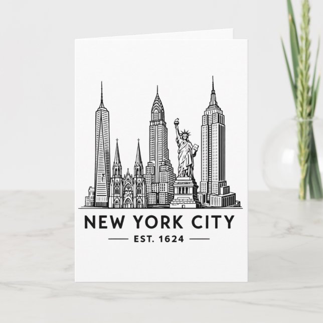 Tarjeta NYC Skyline Illustration with Statue of Liberty (Anverso)
