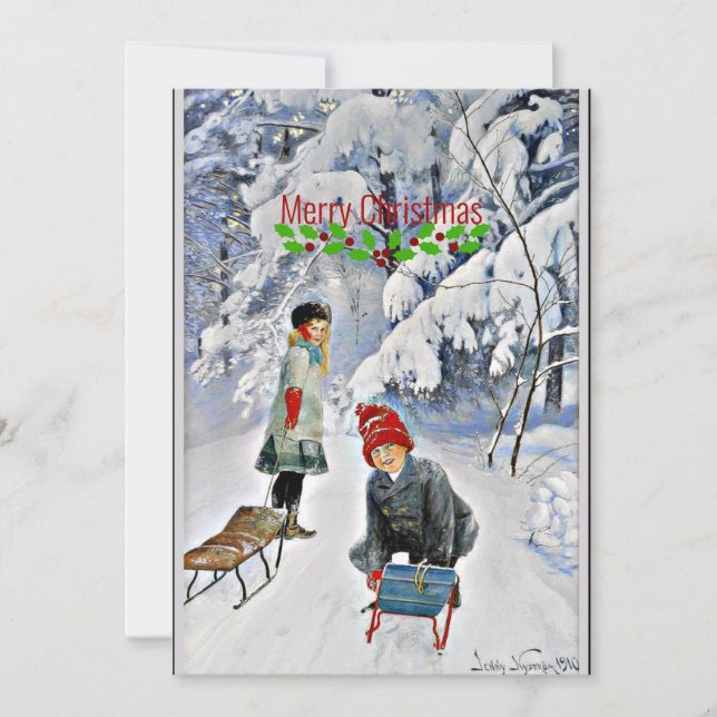 Tarjeta Nystrom - ¡Niños en la nieve, Feliz Navidad! (Anverso)