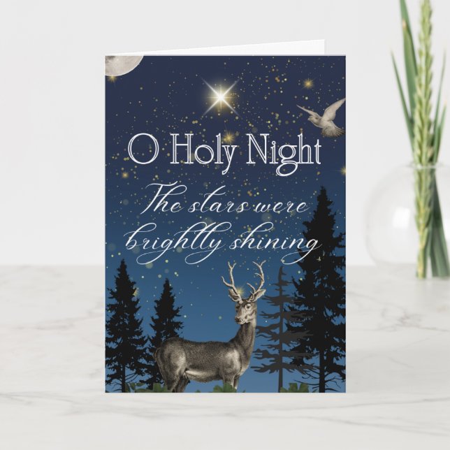 Tarjeta O Holy Night Starry Sky with Deer and Dove Card (Anverso)