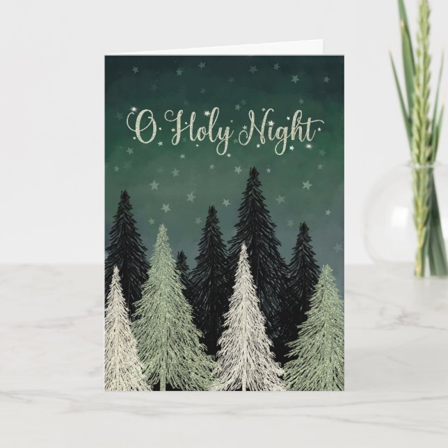 Tarjeta O Holy Night Trees Stars Sky (Anverso)