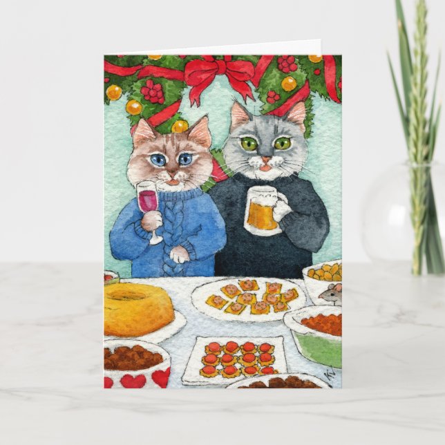 Tarjeta o invitación de Navidades de ratón de gato (Anverso)