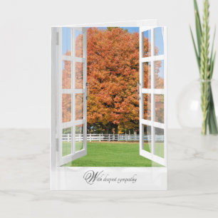 Tarjeta Oak Tree otoñal en solidaridad con la ventana