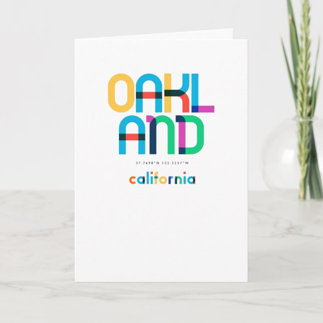 Tarjeta Oakland California Mid Century, Pop Art, (Anverso)