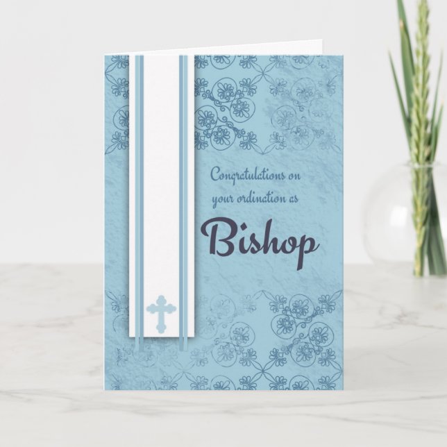 Tarjeta Obispo Ordination In Blue de la enhorabuena (Anverso)