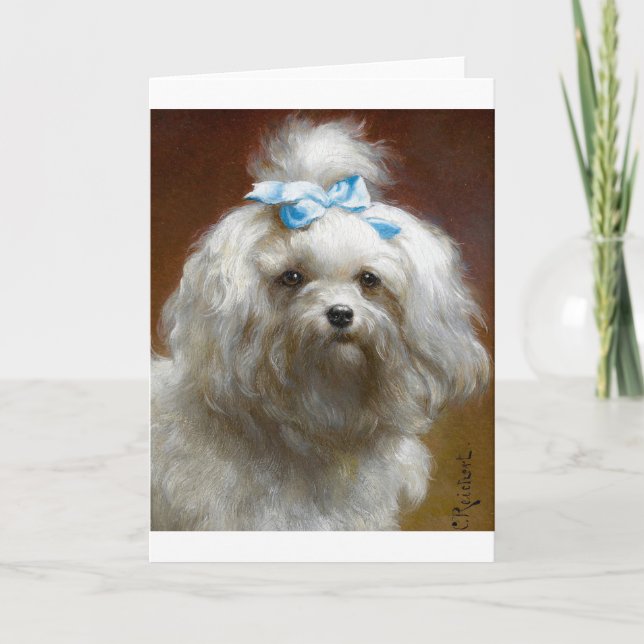 Tarjeta Obra de arte de época - Poodle con un arco azul, (Anverso)