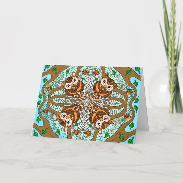 Tarjeta Obra de arte de la lechuza de mano Mandala (Anverso)