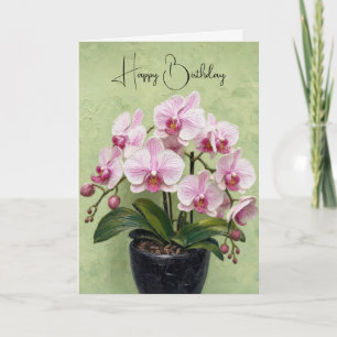 Tarjeta Obra de arte de orquídea rosa de cumpleaños en imp