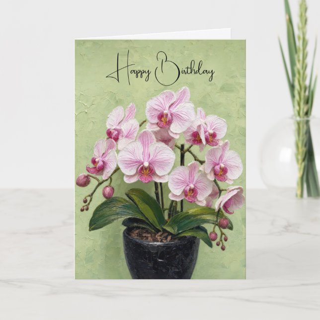 Tarjeta Obra de arte de orquídea rosa de cumpleaños en imp (Anverso)