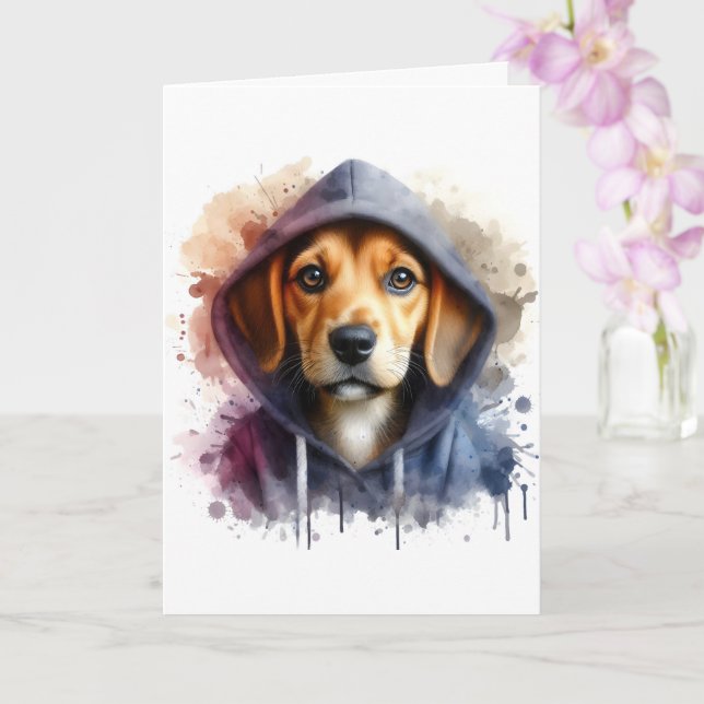 Tarjeta Obra de arte en acuarela Perro marrón con capucha  (Orquídea)