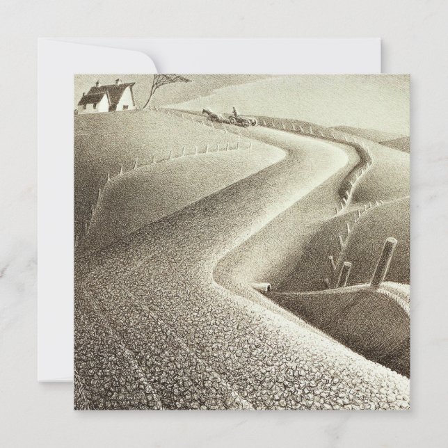 Tarjeta Obras de arte de Grant Wood, marzo, paisaje (Anverso)