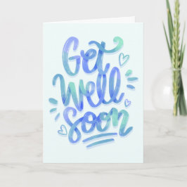 Tarjeta Obtén pronto la caligrafía azul gradiente