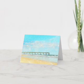Tarjeta Ocean Beach and Fishing Pier Watercolor