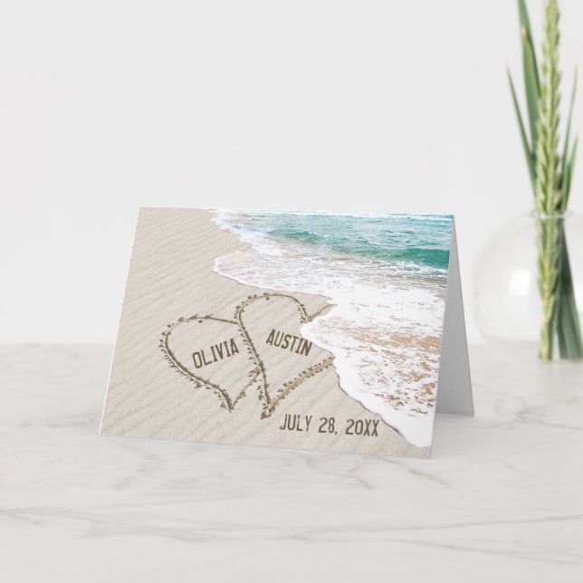 Tarjeta Ocean Beach Wedding Hearts (Anverso)