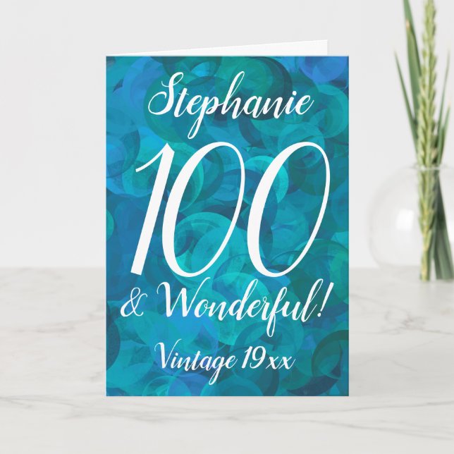 Tarjeta Ocean Blue Verde azulada 100 y cumpleaños maravill (Anverso)