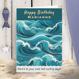 Tarjeta Ocean Waves Surfing Custom Name Happy Birday