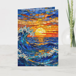 Tarjeta Oceanic Coastal Ocean Waves Sunset Birthday